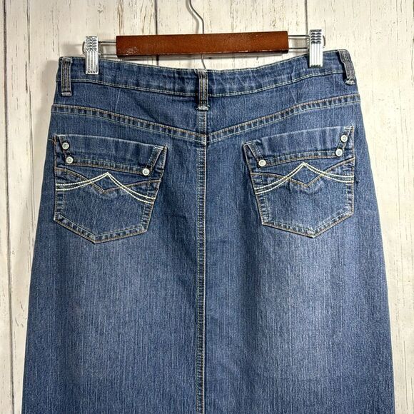 Vintage No Fuze Denim Maxi Skirt Western Turquoise Button Y2K Modest Boho Retro - Picture 10 of 16